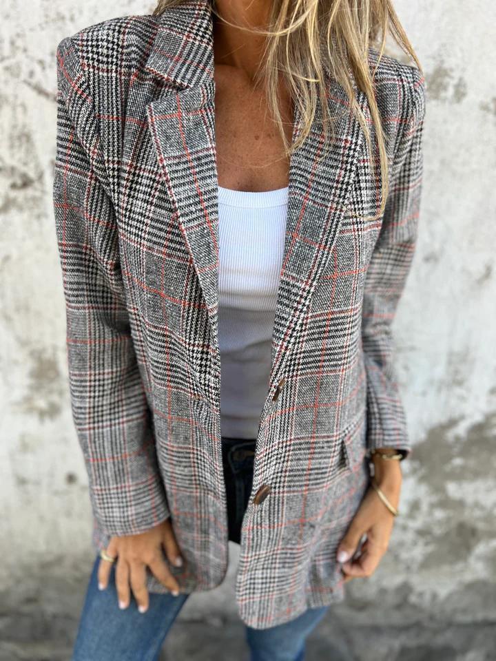 Veste Blazer Rétro à Motif Pied-de-Poule