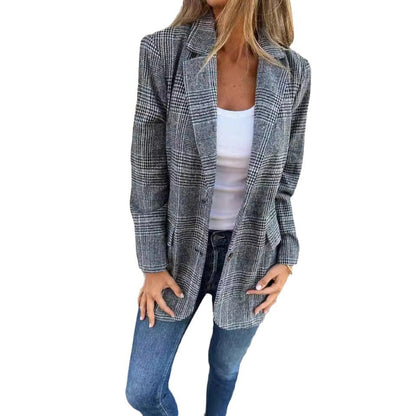 Veste Blazer Rétro à Motif Pied-de-Poule