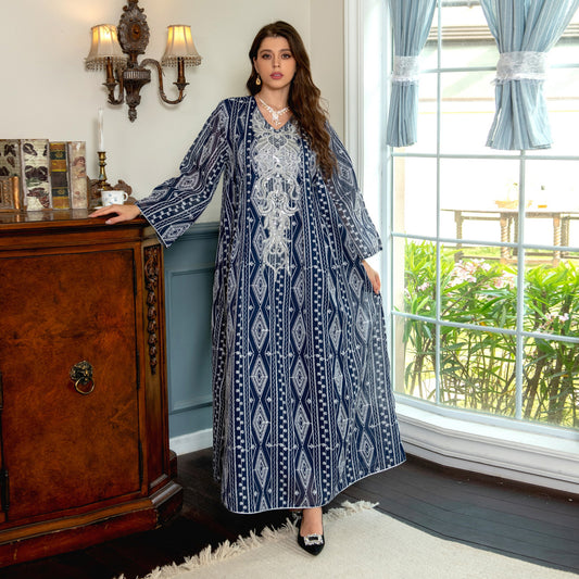 DESFASH | Elegant Muslim Saudi Dubai Evening Gown Embroidered Robe