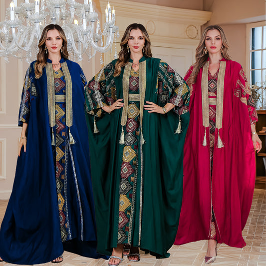DESFASH | Middle East Muslim Embroidered Robe Abaya Light Luxury Evening Gown Two-piece Set Dress