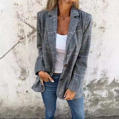 Veste Blazer Rétro à Motif Pied-de-Poule