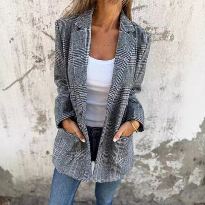 Veste Blazer Rétro à Motif Pied-de-Poule